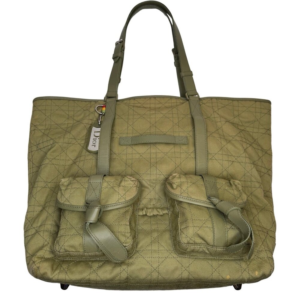 Christian Dior Cannnage Large Tote Galliano Bag Neutral Green Carryall